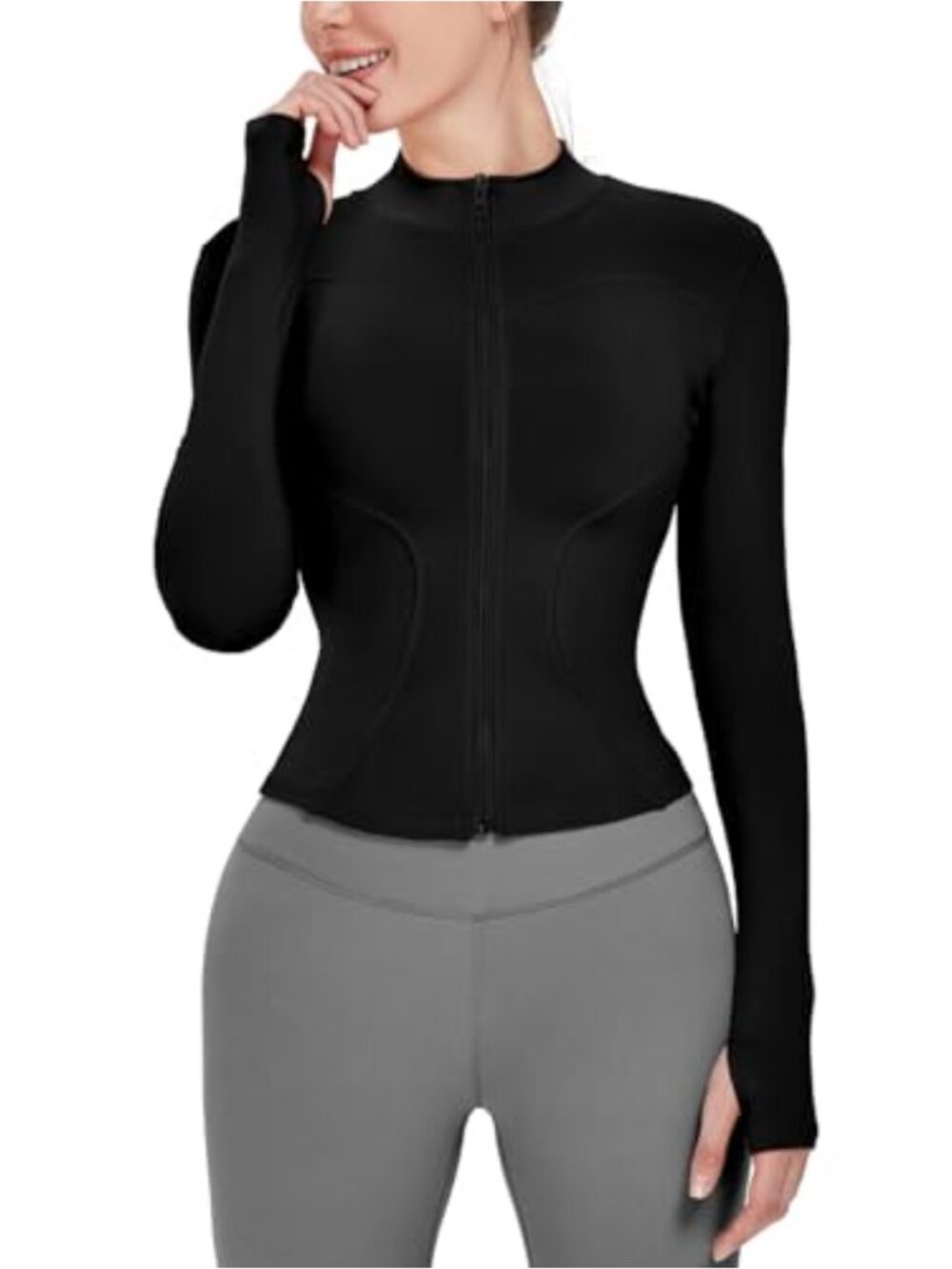 Women's Lightweight Stretchy Workout Running Track Jacket with Thumb Holes Full